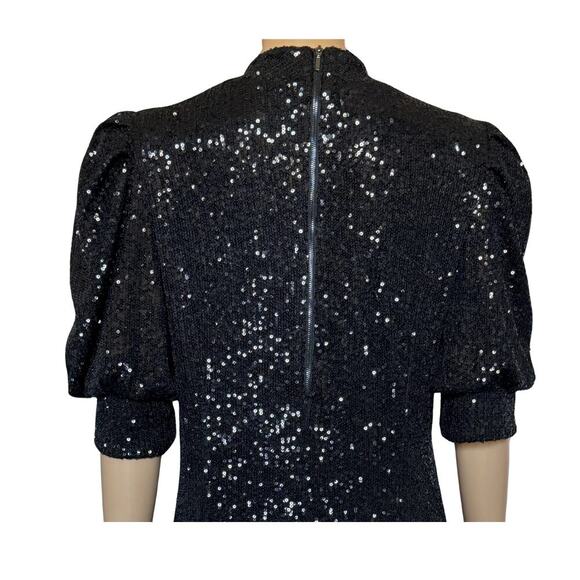 Joie Women's Sequin Puff Sleeve Back Zip Size Large Black Cocktail Evening Dress - Picture 7 of 11